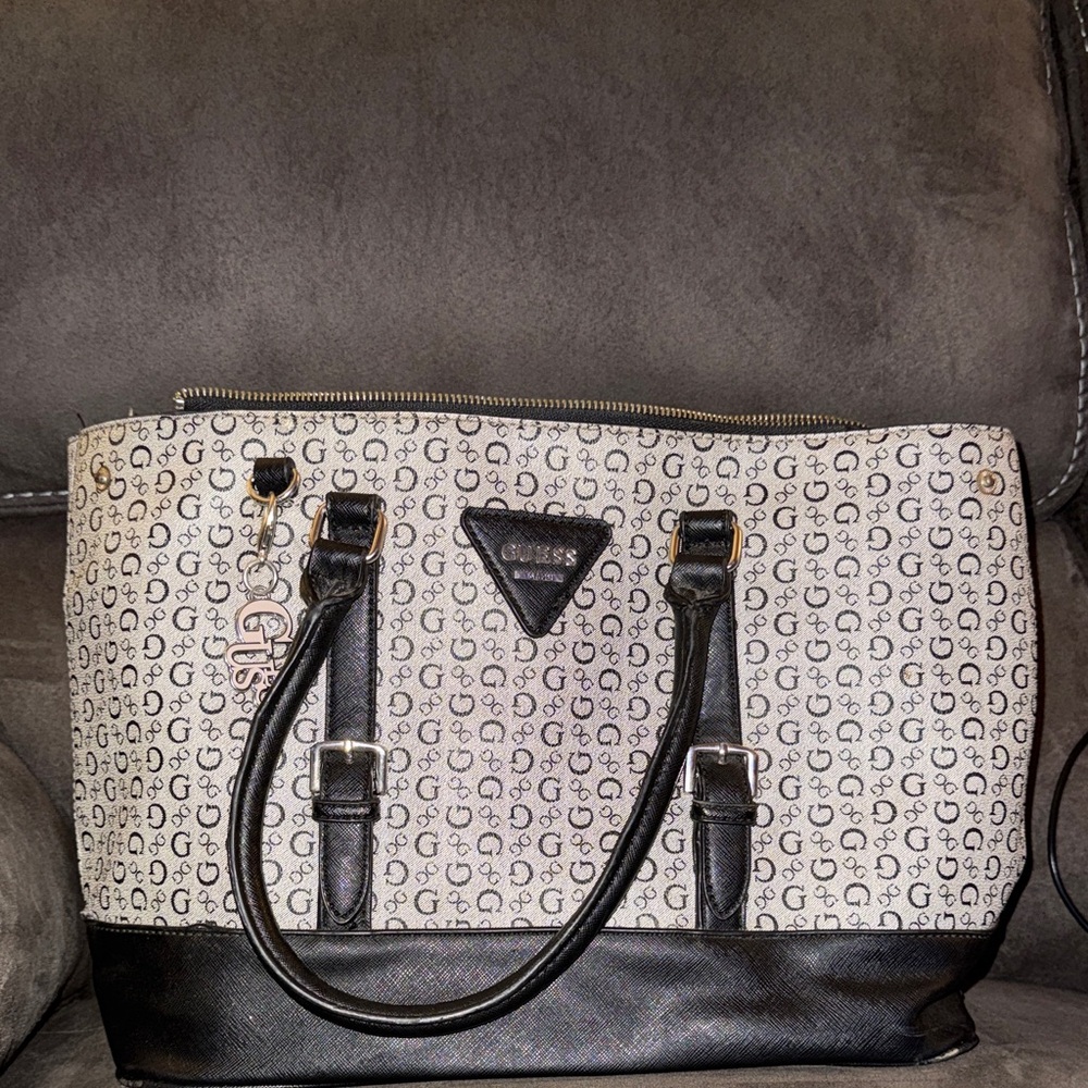 GUESS Monogram Black and Gray Satchel
